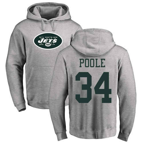New York Jets Men Ash Brian Poole Name and Number Logo NFL Football #34 Pullover Hoodie Sweatshirts